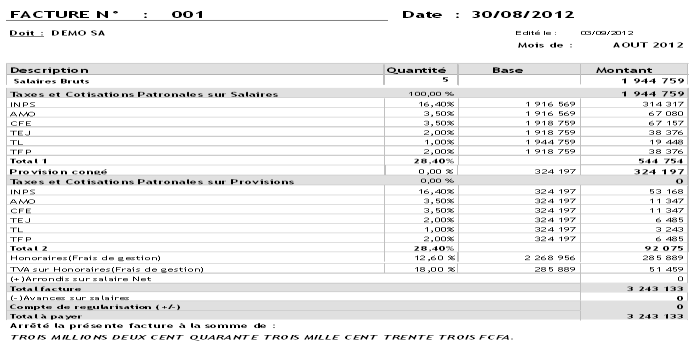 Exemple d’édition du module de facturation de paie